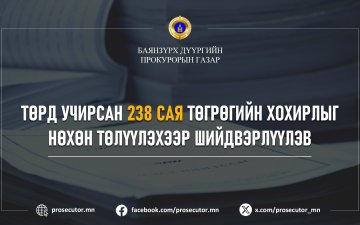 ТӨРД УЧИРСАН 238 САЯ ТӨГРӨГИЙН ХОХИРЛЫГ НӨХӨН ТӨЛҮҮЛЭХЭЭР БОЛЖЭЭ