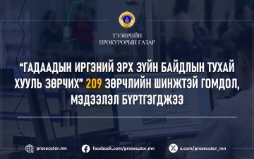“ГАДААДЫН ИРГЭНИЙ ЭРХ ЗҮЙН БАЙДЛЫН ТУХАЙ ХУУЛЬ ЗӨРЧИХ” 209 ЗӨРЧЛИЙН ШИНЖТЭЙ ГОМДОЛ, МЭДЭЭЛЭЛ БҮРТГЭГДЖЭЭ