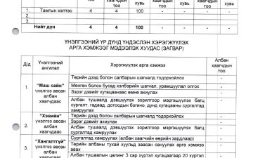 ТӨВ АЙМГИЙН ПРОКУРОРЫН ГАЗРЫН ЗАХИРГААНЫ АЛБАН ХААГЧДЫН 2025 ОНЫ ГҮЙЦЭТГЭЛИЙН ҮНЭЛГЭЭГ МЭДЭЭЛЭХ ХУУДАС