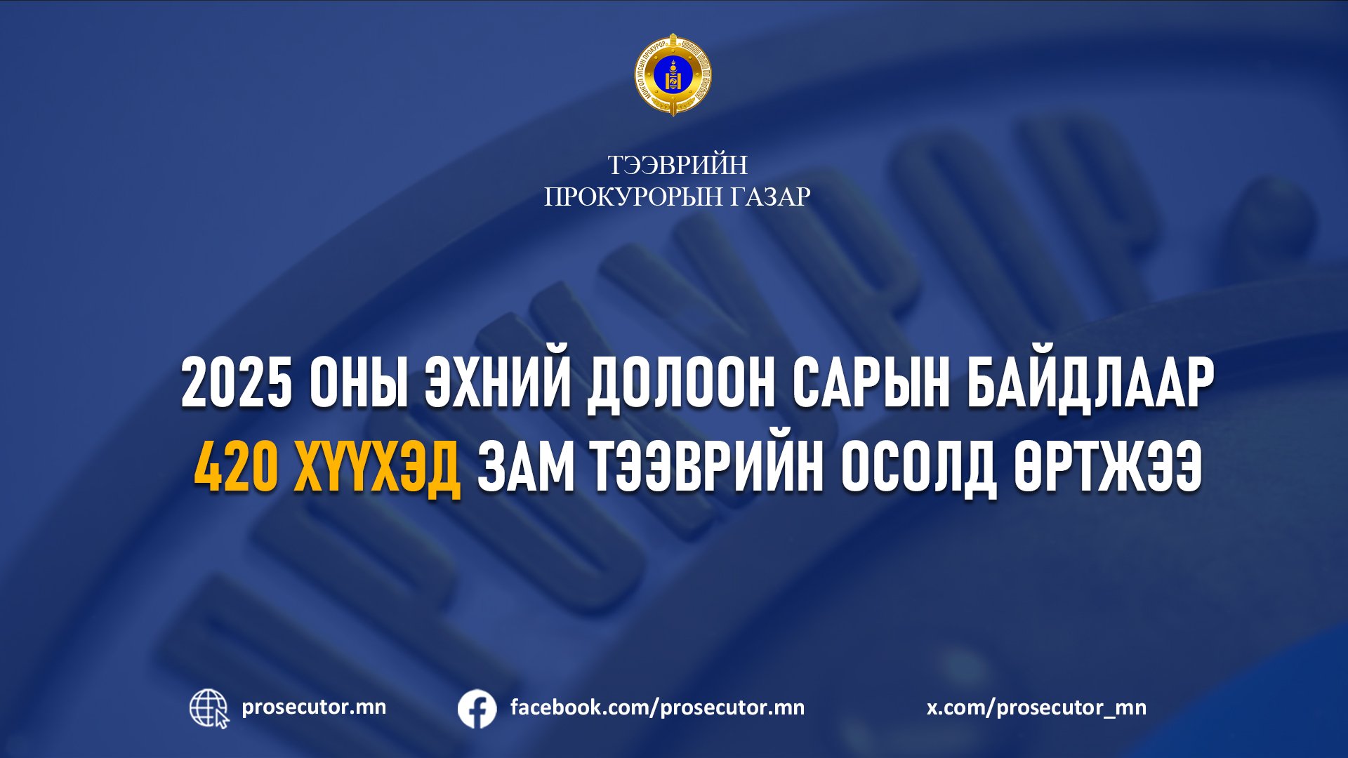 2025 ОНЫ ЭХНИЙ ДОЛООН САРЫН БАЙДЛААР 420 ХҮҮХЭД ЗАМ ТЭЭВРИЙН ОСОЛД ӨРТЖЭЭ